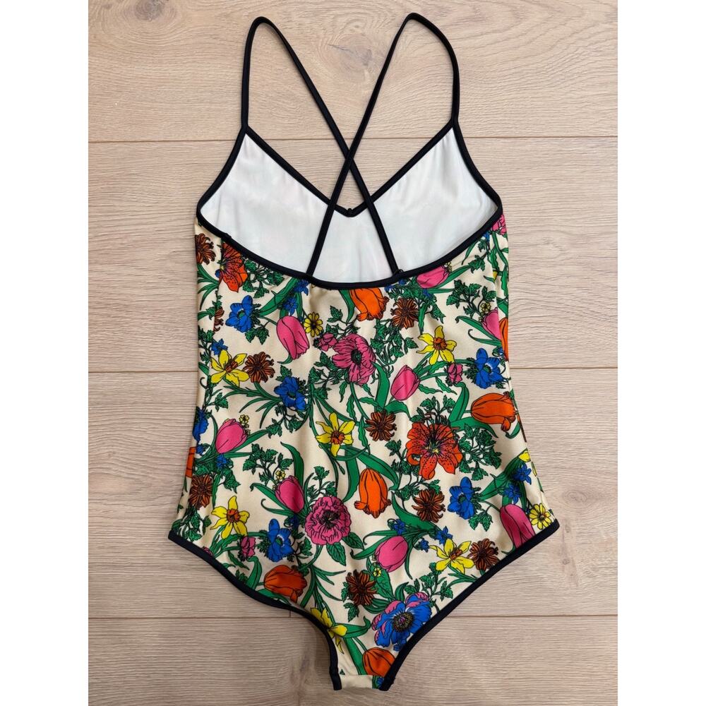 Gucci Floral Print Logo Green Criss Cross One Piece Swimsuit Bathingsuit S Small - Picture 8 of 14